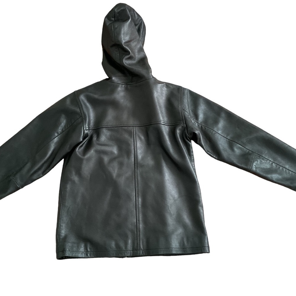 Concept Black Leather Vintage Bomber Jacket Coat Hood S Women Biker Y2K - Picture 4 of 15